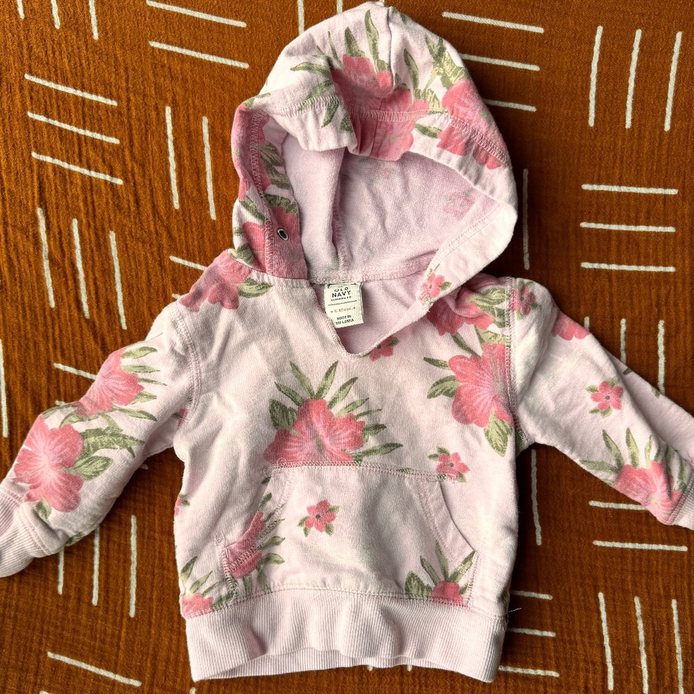 6-12 month Hawaiian hibiscus floral hoodie pink